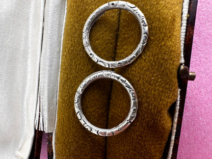 Sterling Silver Carved Split ring x2