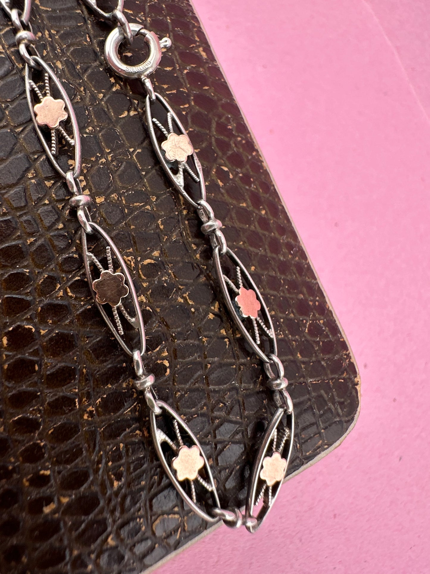 French 800 silver filigree bracelet with gold plated details.