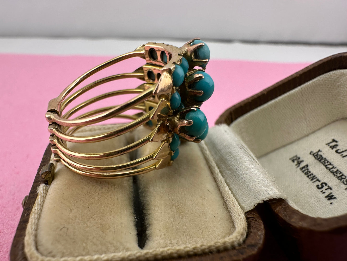 French 14ct Turquoise 5 hinged Harem ring