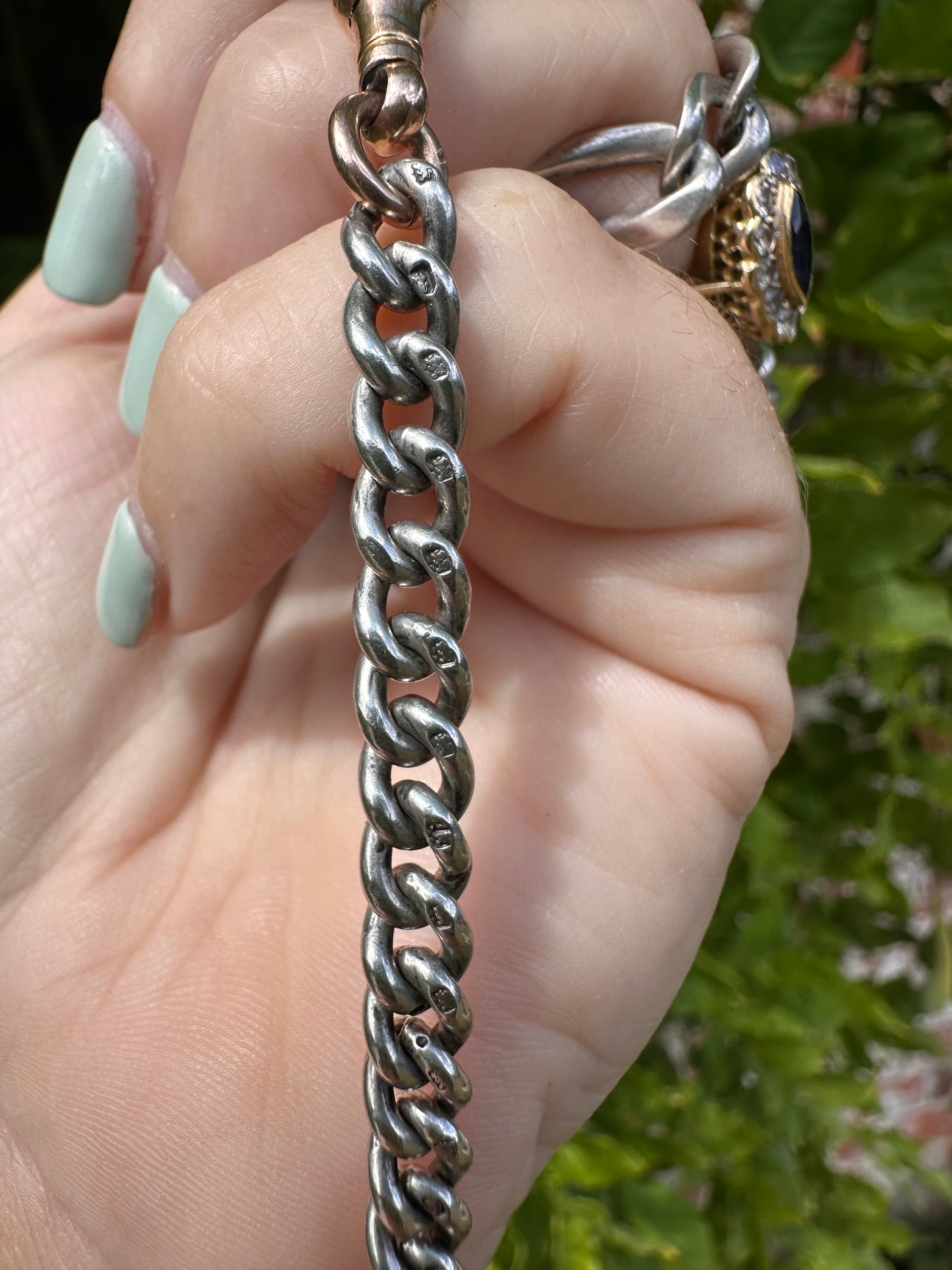 Mix metal curb extender. 9ct rose gold dog clip & sterling curb links