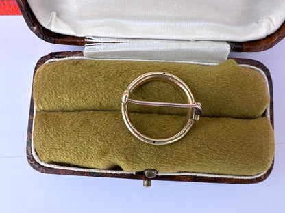Antique 15ct Gold Turquoise and Pearl circle brooch