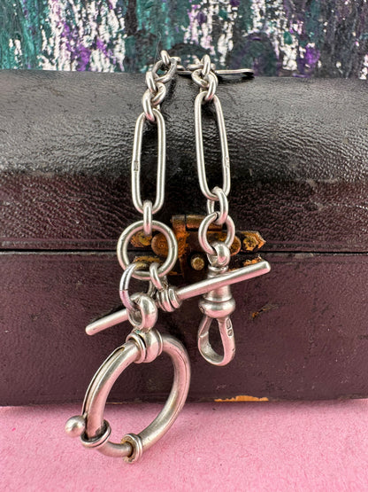Antique Sterling Silver Trombone chain with XL bolt clasp and Dog clip