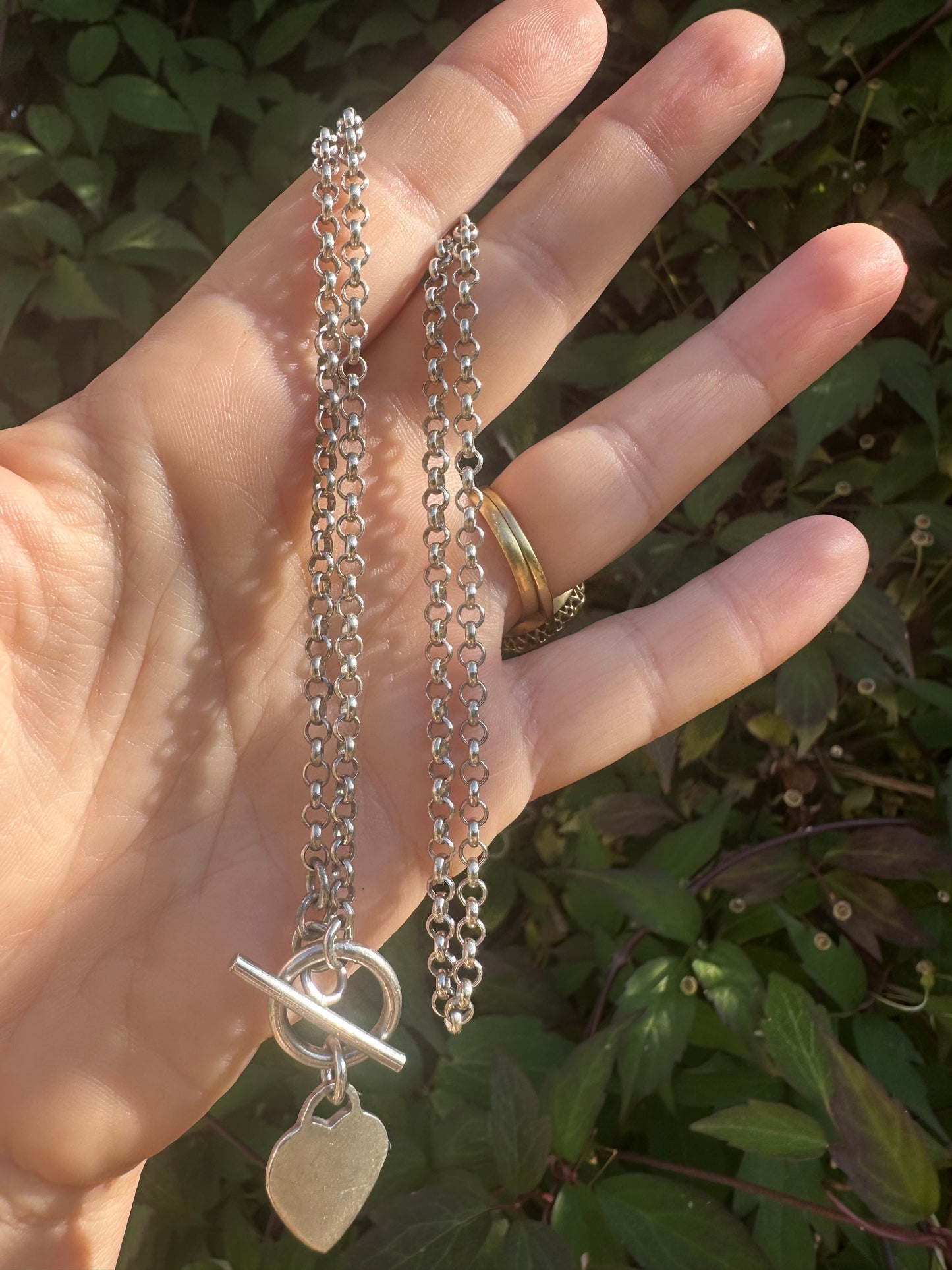 90s Sterling Silver Toggle and heart chain