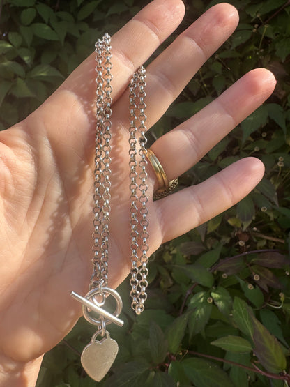 90s Sterling Silver Toggle and heart chain