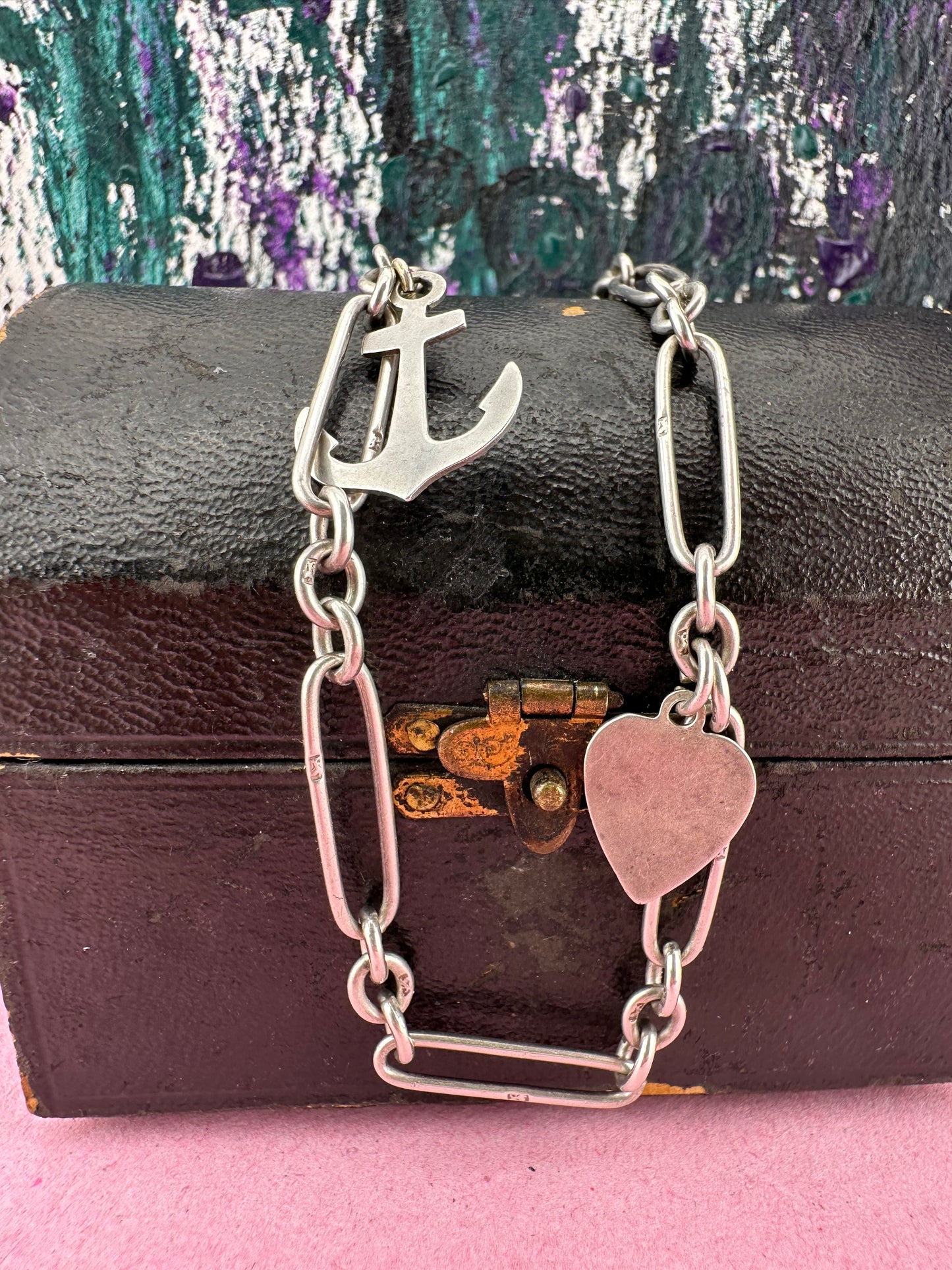 Antique Sterling Silver Trombone chain with XL bolt clasp and Dog clip