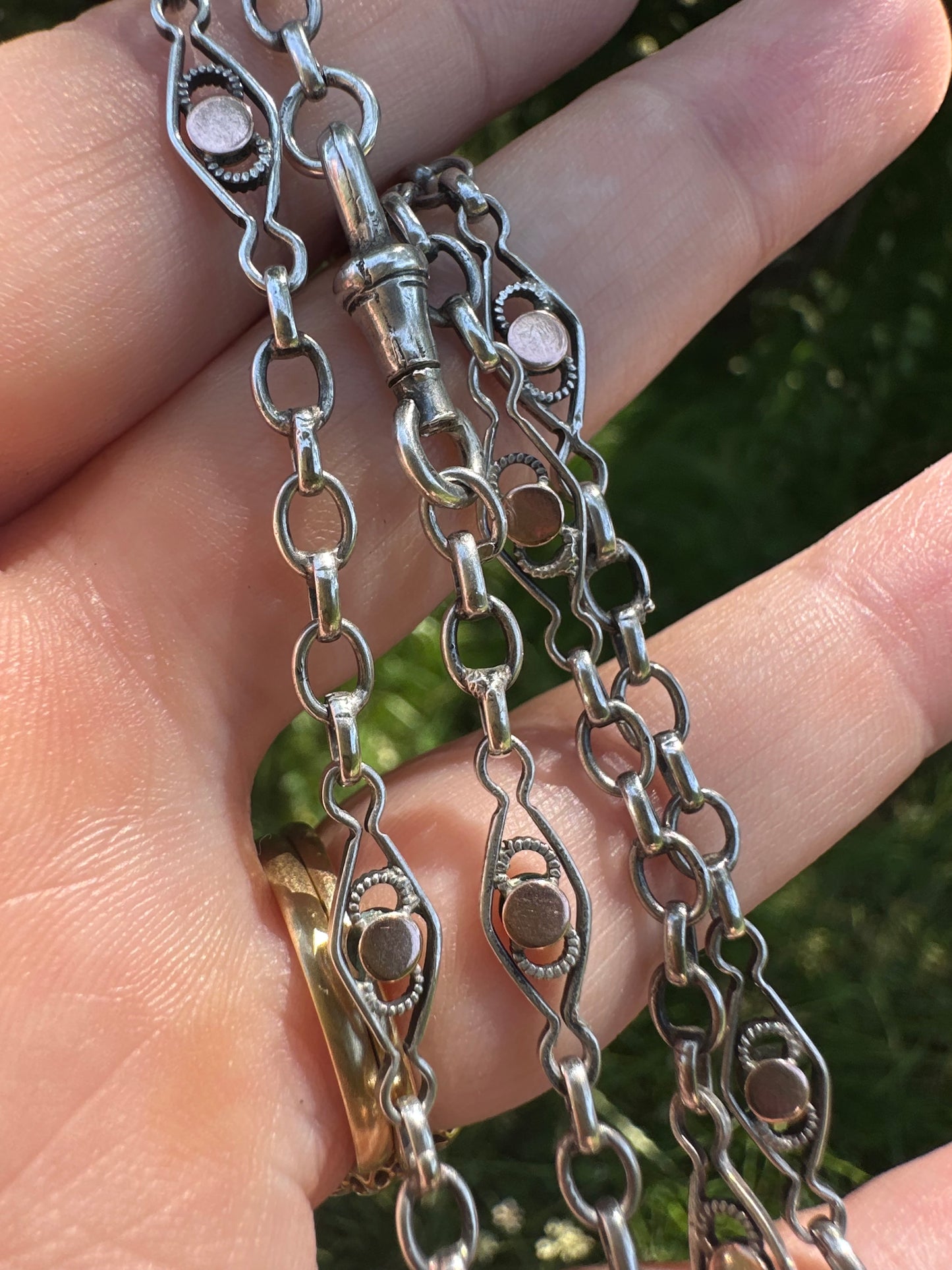 French 800 Silver Lozenge link chain with 9ct rose gold accents