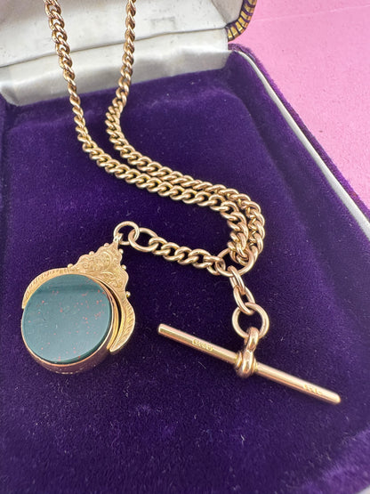 Antique 9ct Rose Gold Ungraduated Curb Albert chain