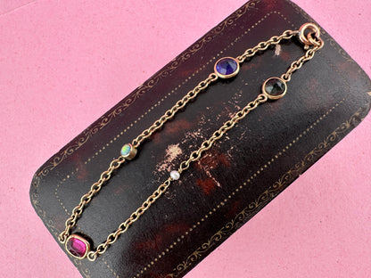 Antique 9ct Rose gold Gemstone Station bracelet