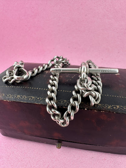 Antique Sterling Silver Ungraduated Curb Albert with dogclip and t-bar