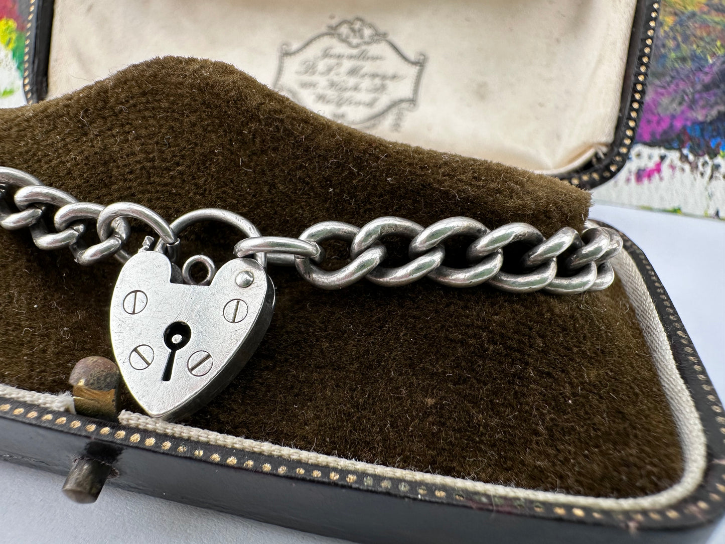 Sterling Silver Curb bracelet with heart padlock