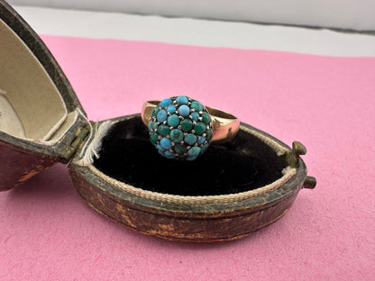 Antique 9ct Gold with silver setting Turquoise Bombe ring