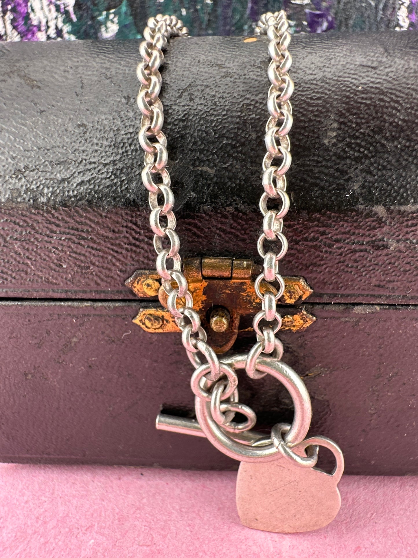 90s Sterling Silver Toggle and heart chain