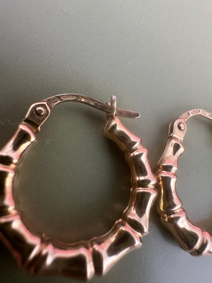 Vintage 9ct Gold UnoAerre Bamboo Hoops