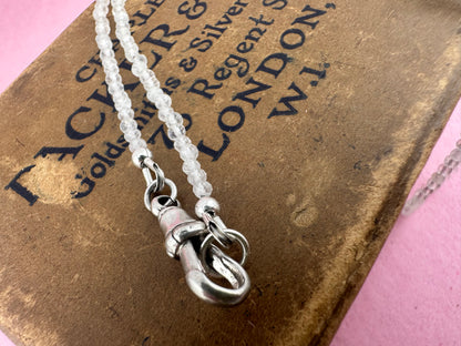 Moonstone Mini Beads with Antique Silver Dog Clip