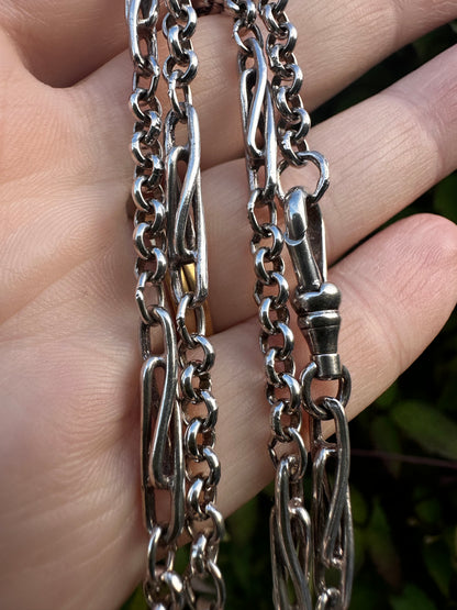 Vintage Sterling Silver Twist trombone & belcher chain with swivel dog clip