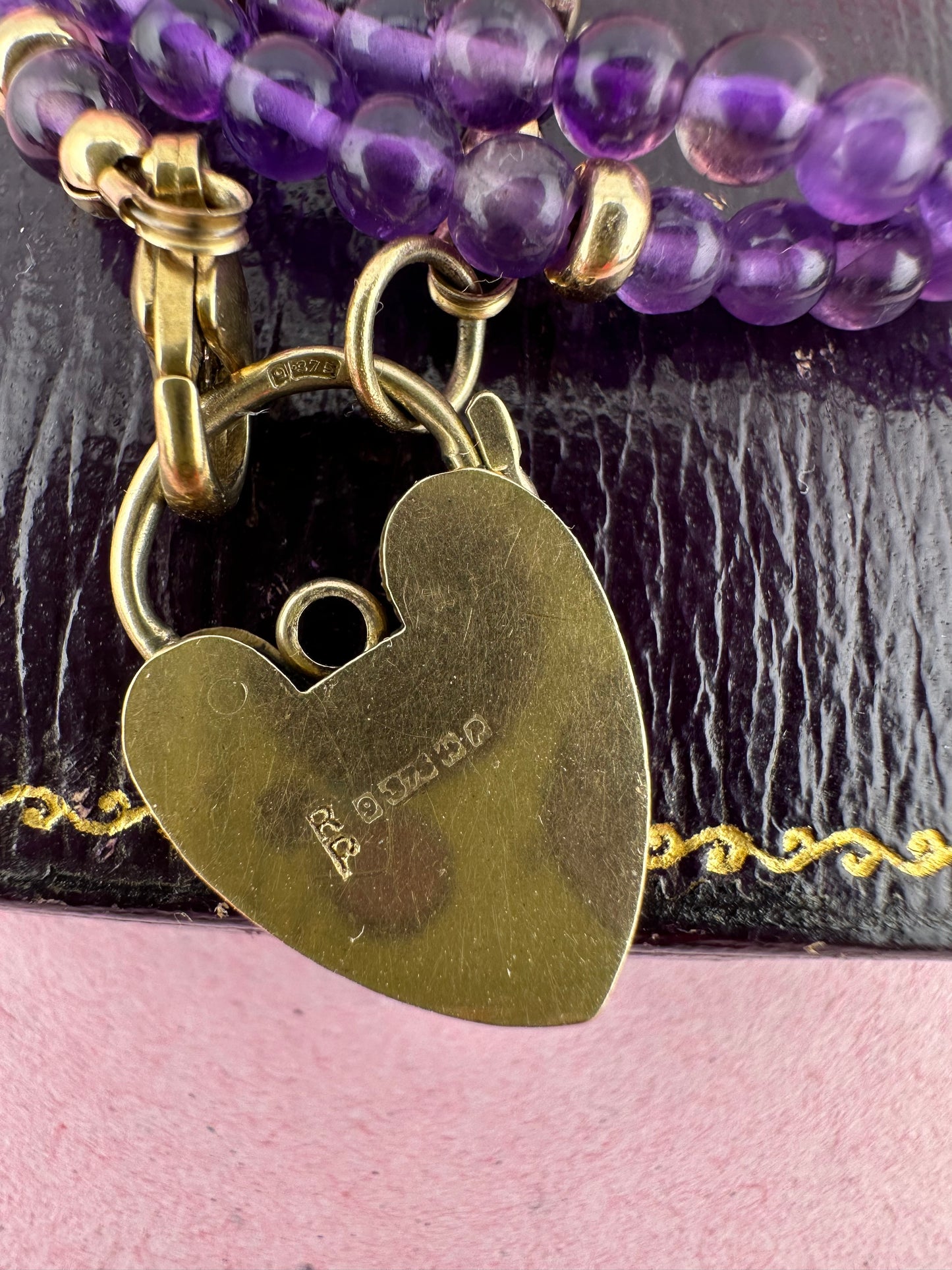 Re-imagined Vintage Amethyst Beads with a Vintage Heart Padlock Clasp