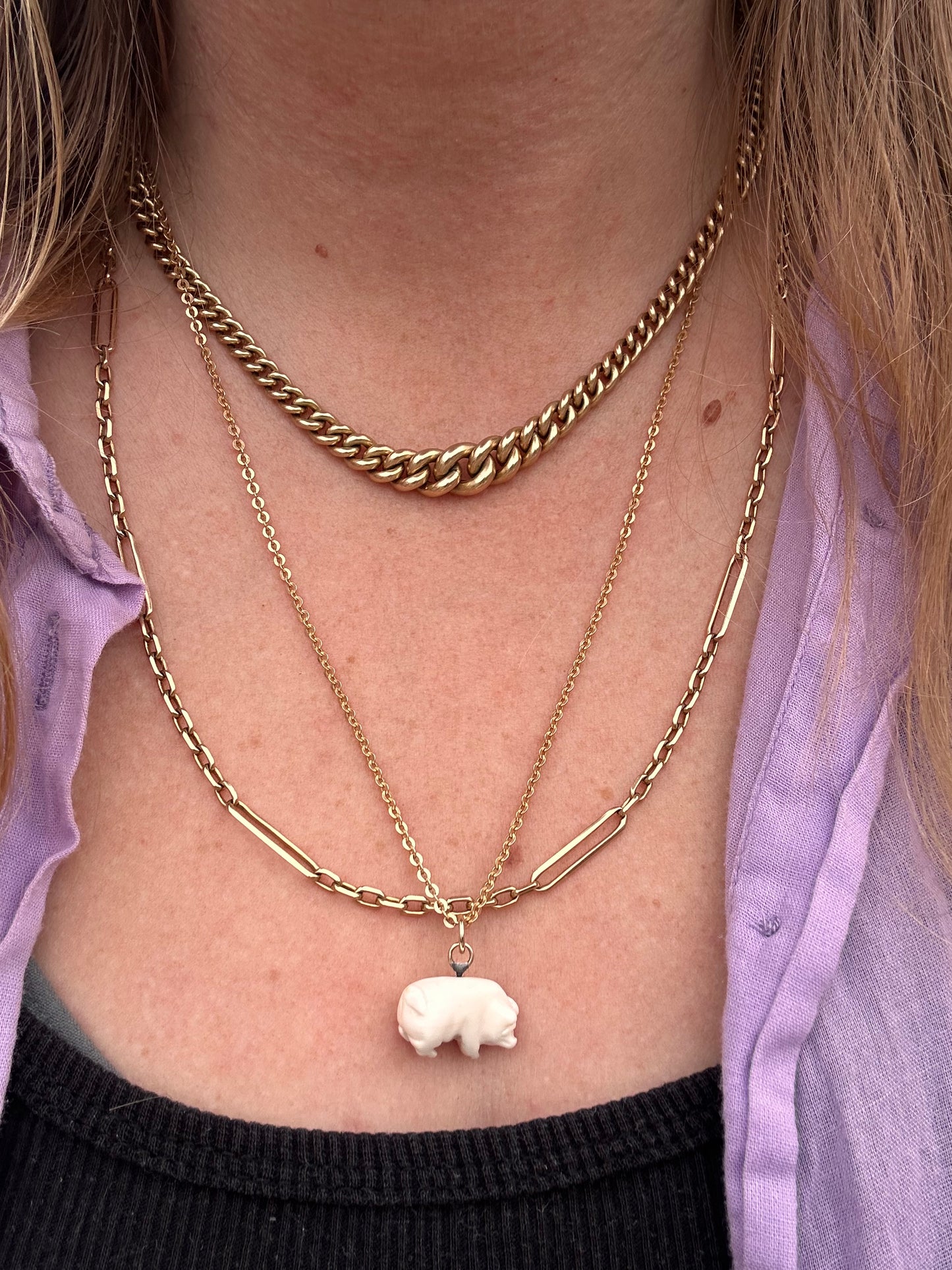 Victorian Angel Skin Coral Lucky pig pendant with 9ct gold bail