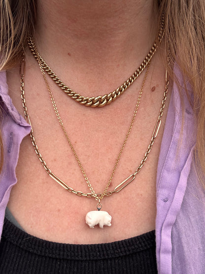 Victorian Angel Skin Coral Lucky pig pendant with 9ct gold bail