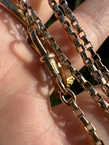 Antique 9ct Rose Gold Box chain with swivel dogclip