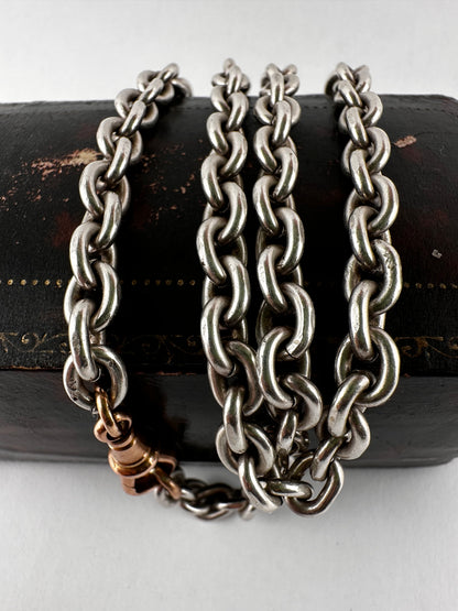Mix Metal- Sterling Silver Cable chain with 9ct Rose gold Dog clip
