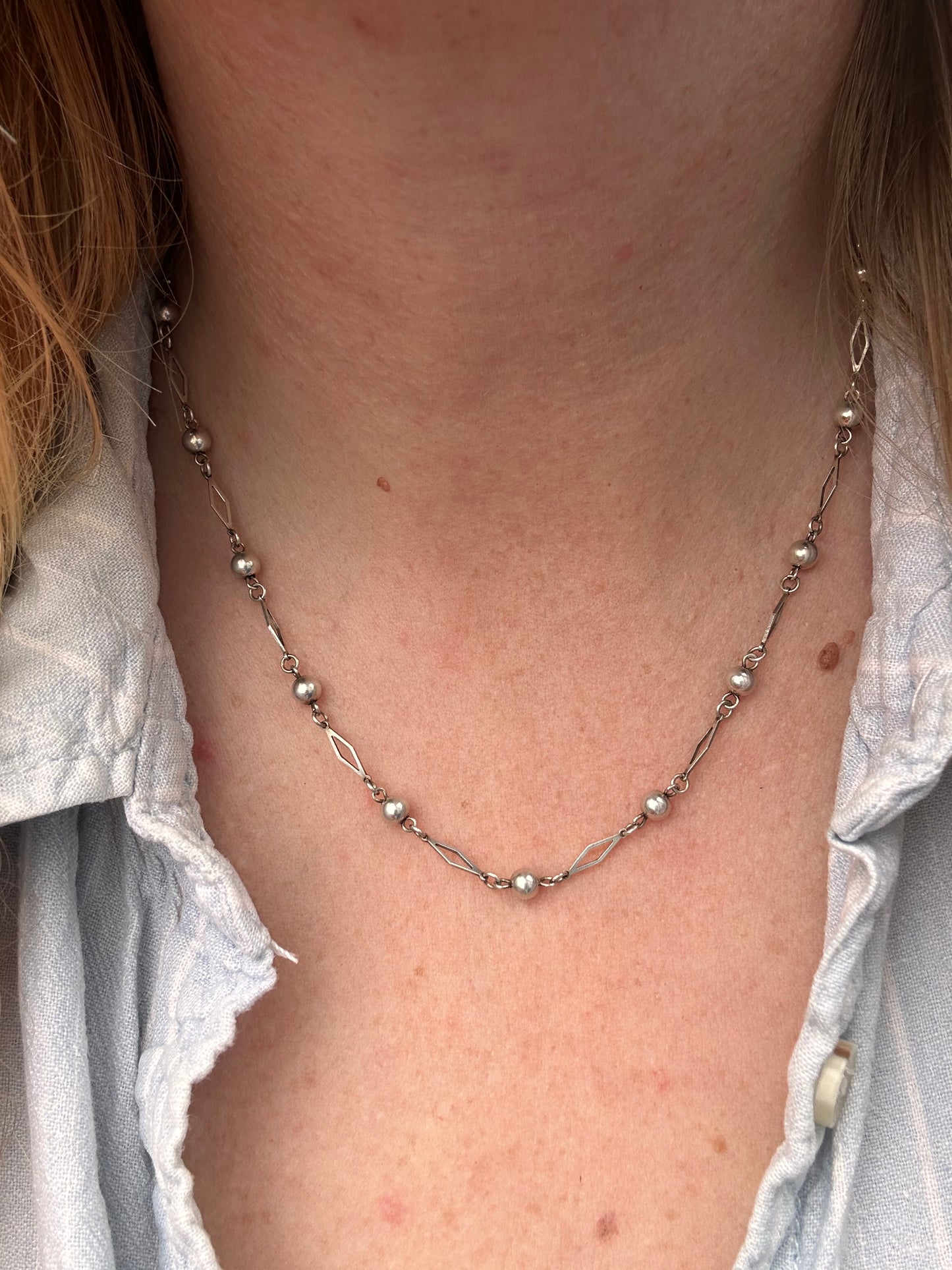 Sterling Silver Ball and lozenge link chain