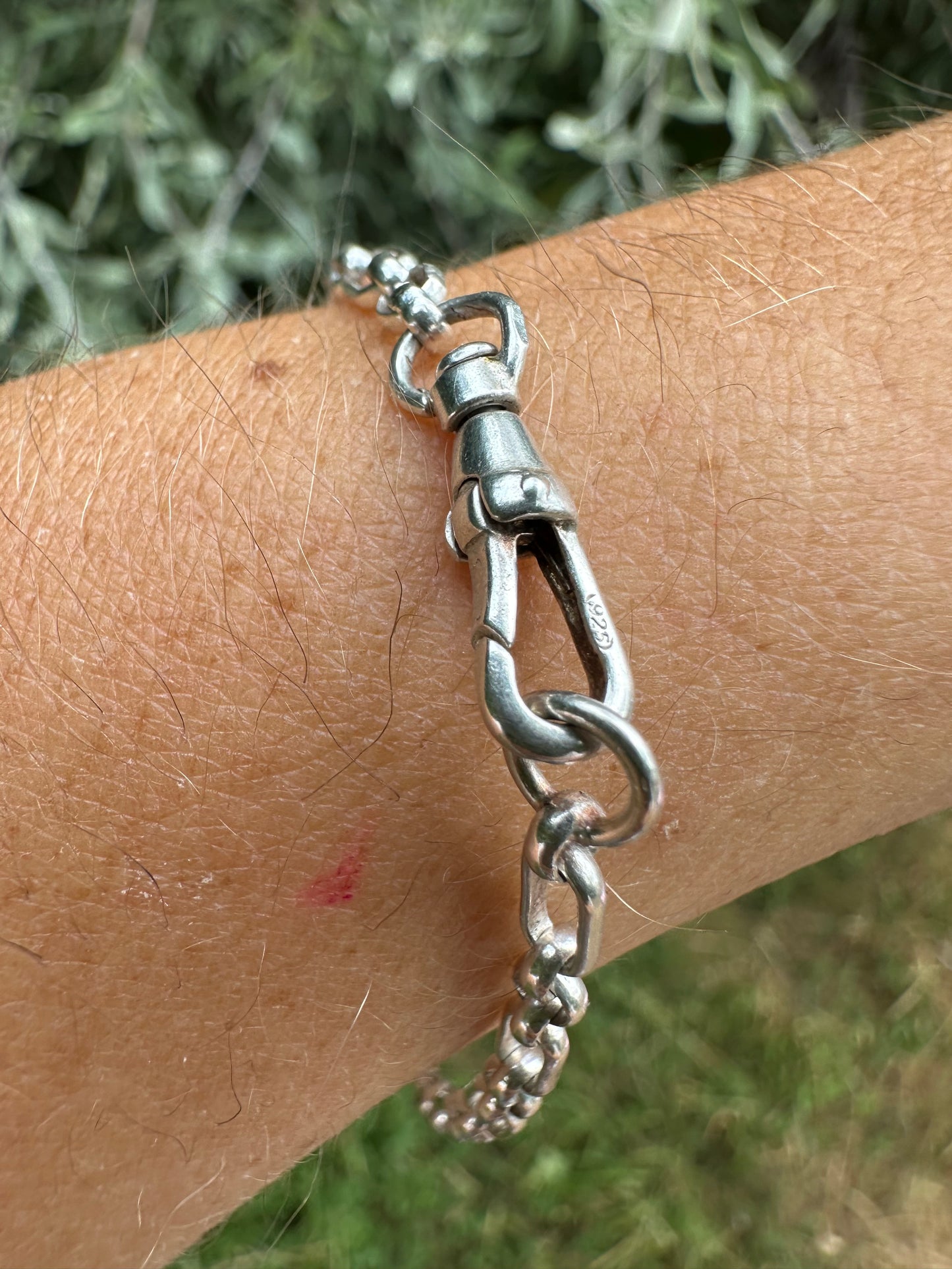 Vintage Sterling Silver Mini trombone link bracelet with swivel dog clip