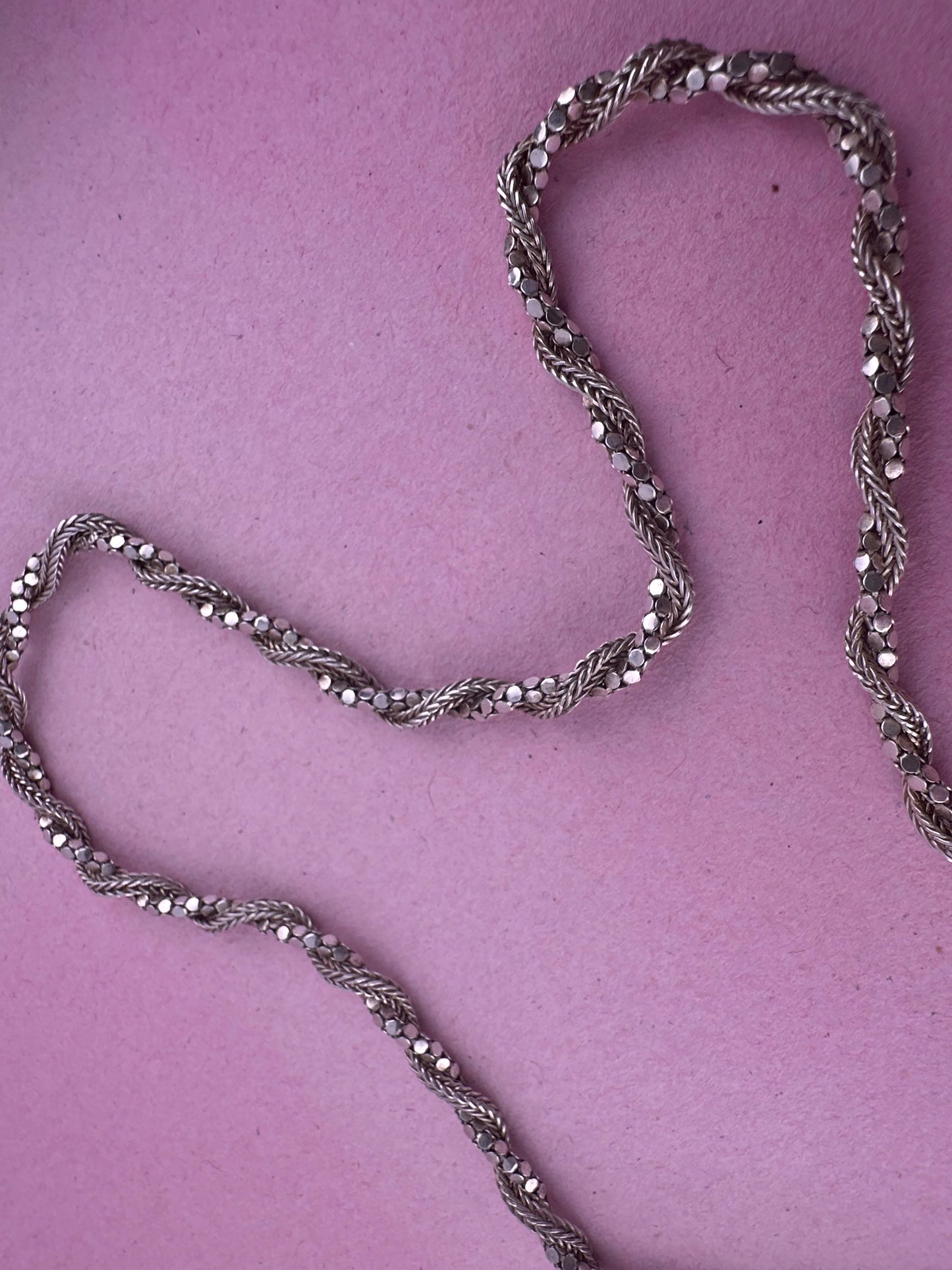 Sterling Silver disco and foxtail twist chain