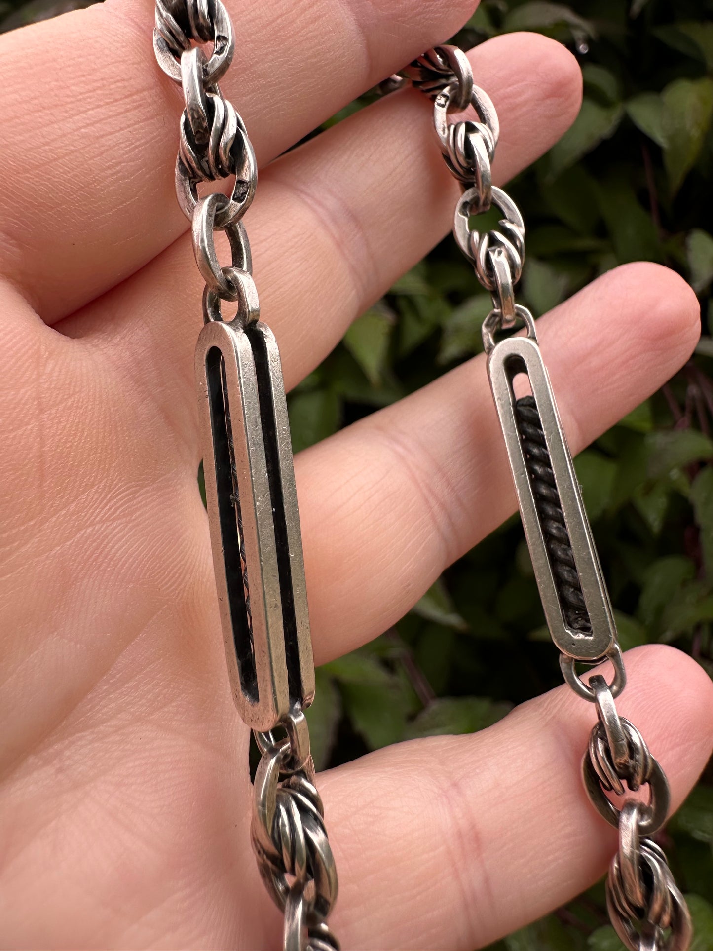 Antique Sterling Silver Bar and lovers knot Albert chain with T-bar and dog clip