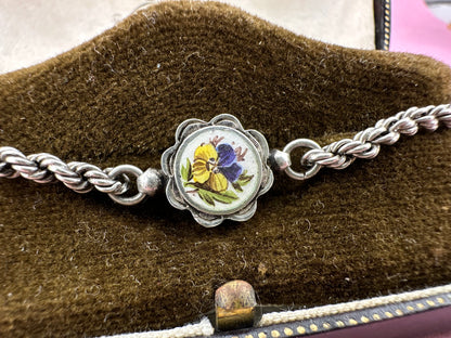 Sterling silver Rope bracelet with Pansy panel
