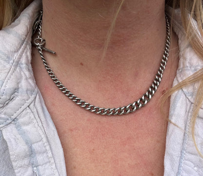 Sterling Silver Graduated Curb Albert with dog clip, fob and T-Bar