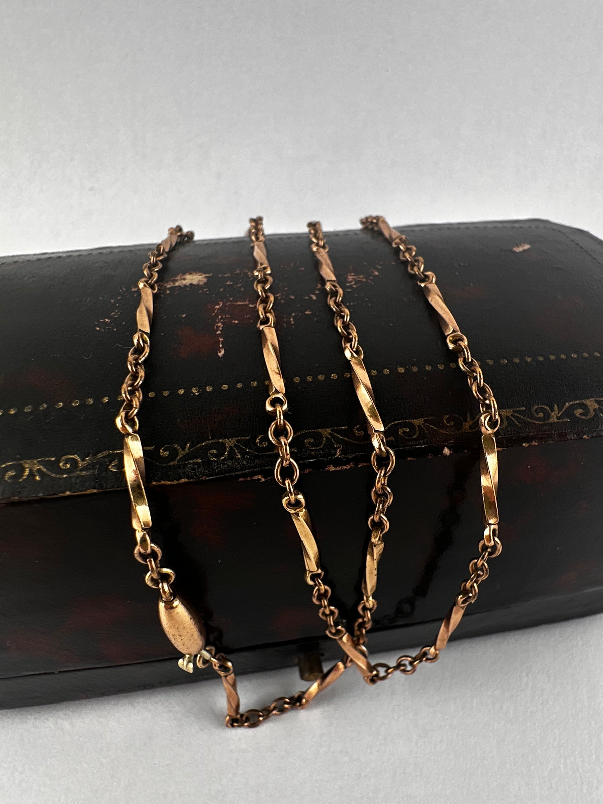 Antique 9ct Rose Gold Twist Bar station chain