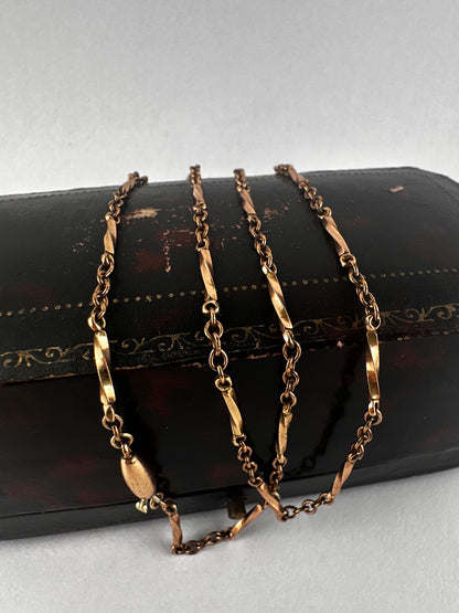 Antique 9ct Rose Gold Twist Bar station chain