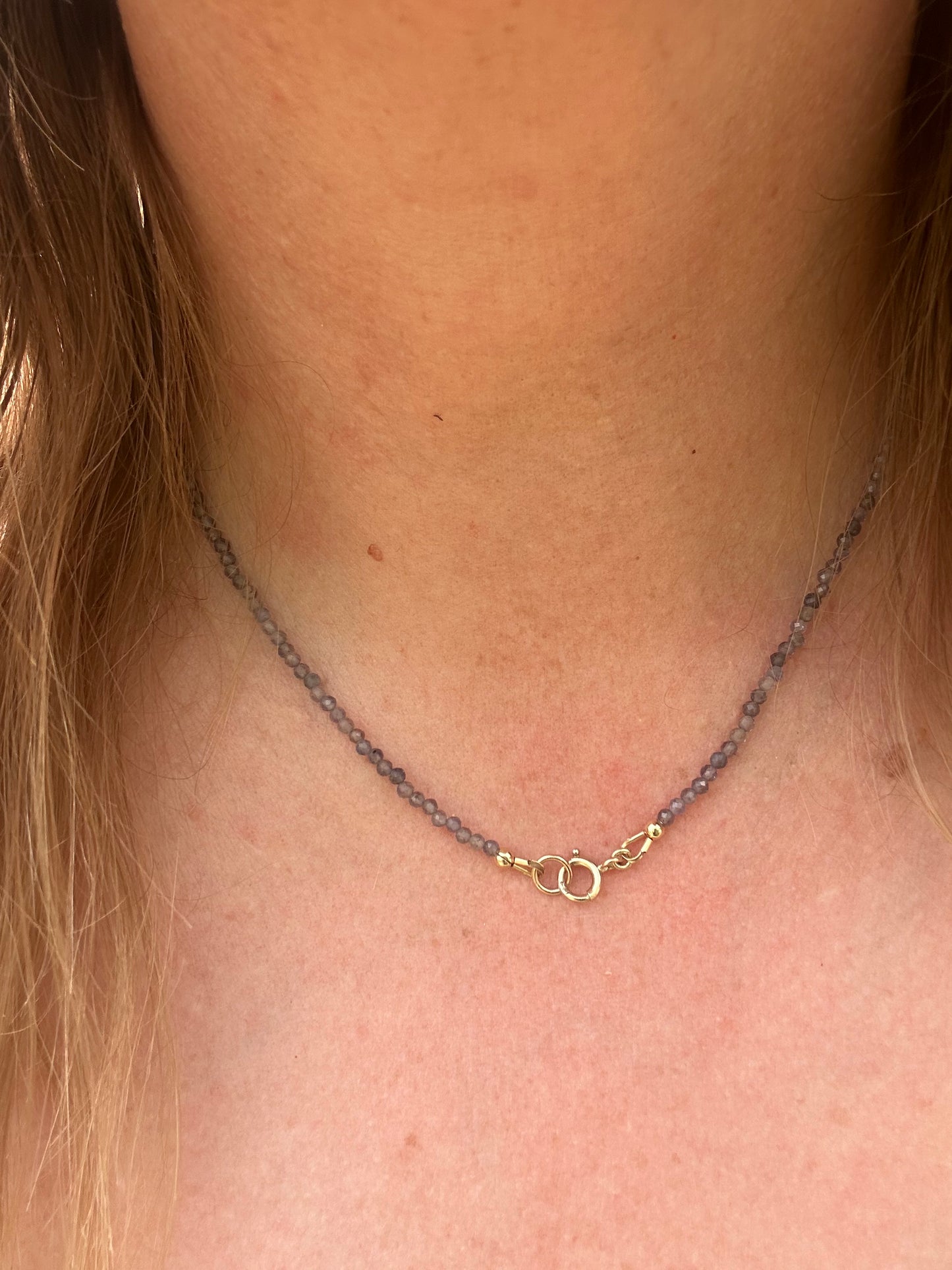 Iolite mini beaded necklace with 9ct Gold Antique Bolt clasp