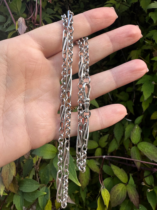 Vintage Sterling Silver Twist trombone & belcher chain with swivel dog clip