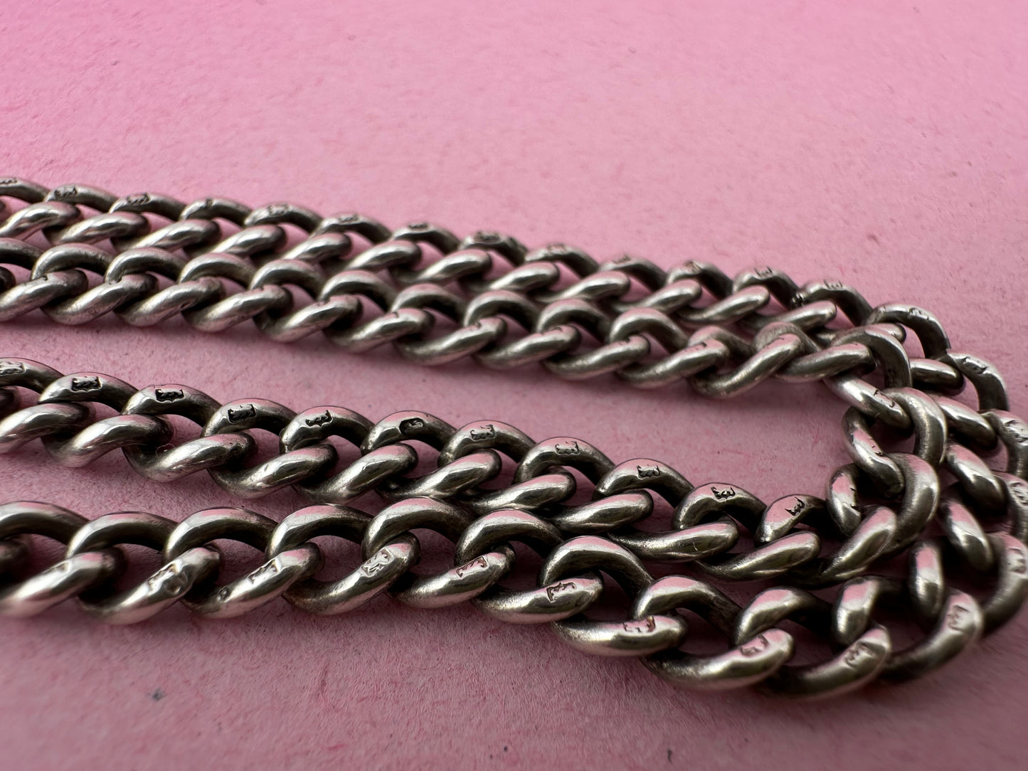 Antique Sterling Silver Ungraduated Curb Albert with dogclip and t-bar