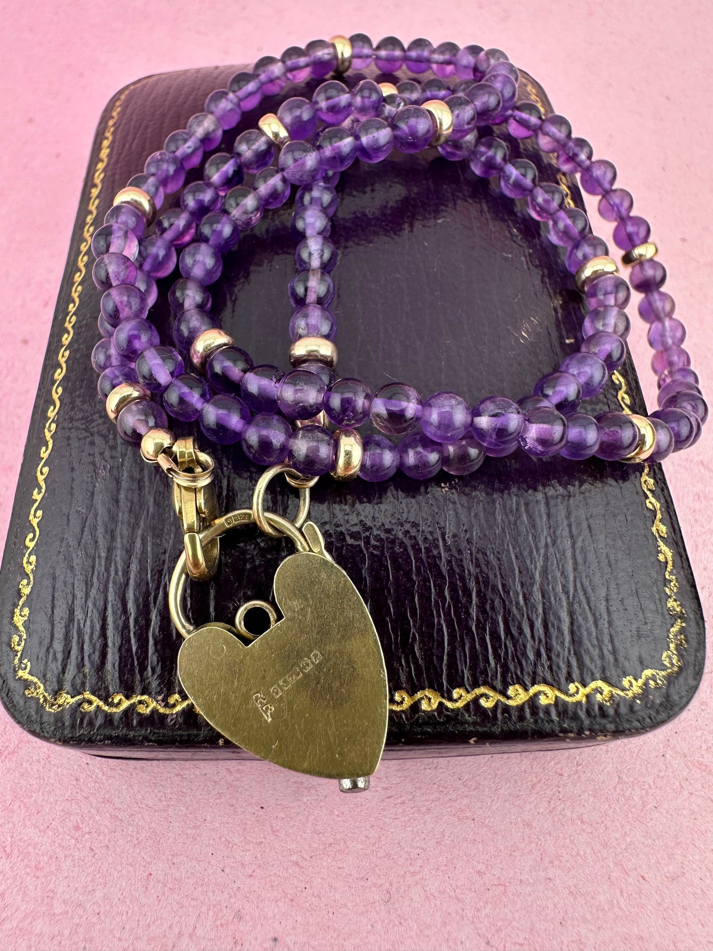Re-imagined Vintage Amethyst Beads with a Vintage Heart Padlock Clasp