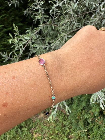 Antique 9ct Rose gold Gemstone Station bracelet