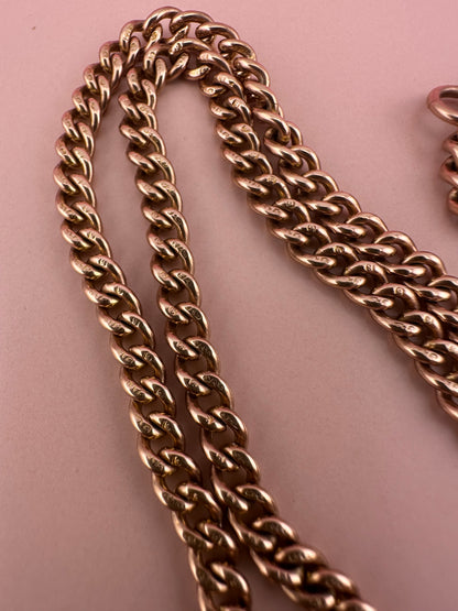 Antique 9ct Rose Gold Ungraduated Curb Albert chain