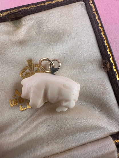 Victorian Angel Skin Coral Lucky pig pendant with 9ct gold bail