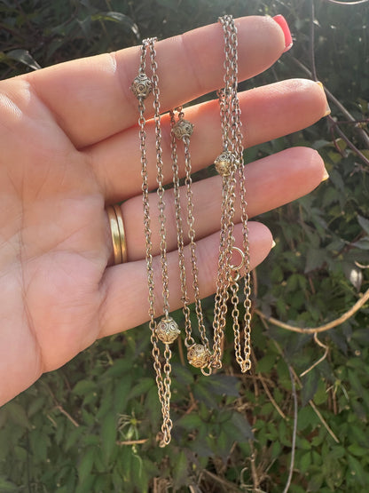 Antique 9ct Light Rose Gold Etruscan revival Orb Station chain