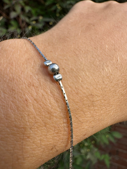 Sterling silver ball and flat c link bracelet