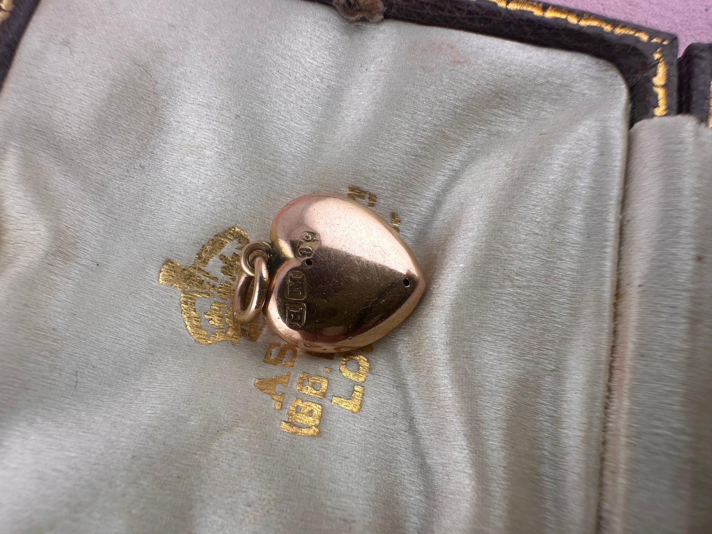 Antique 9ct rose gold heart with flush set pearls and turquoise.