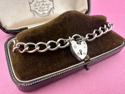 Sterling Silver Curb bracelet with heart padlock