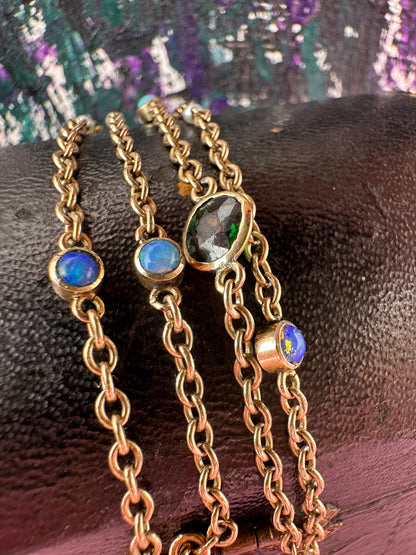 Antique 9ct Rose Gold Gemstone Station chain