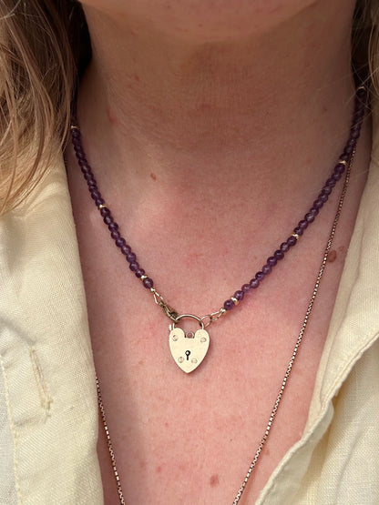 Re-imagined Vintage Amethyst Beads with a Vintage Heart Padlock Clasp