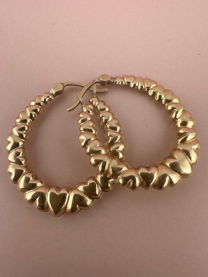 Vintage 9ct Heart Hoops