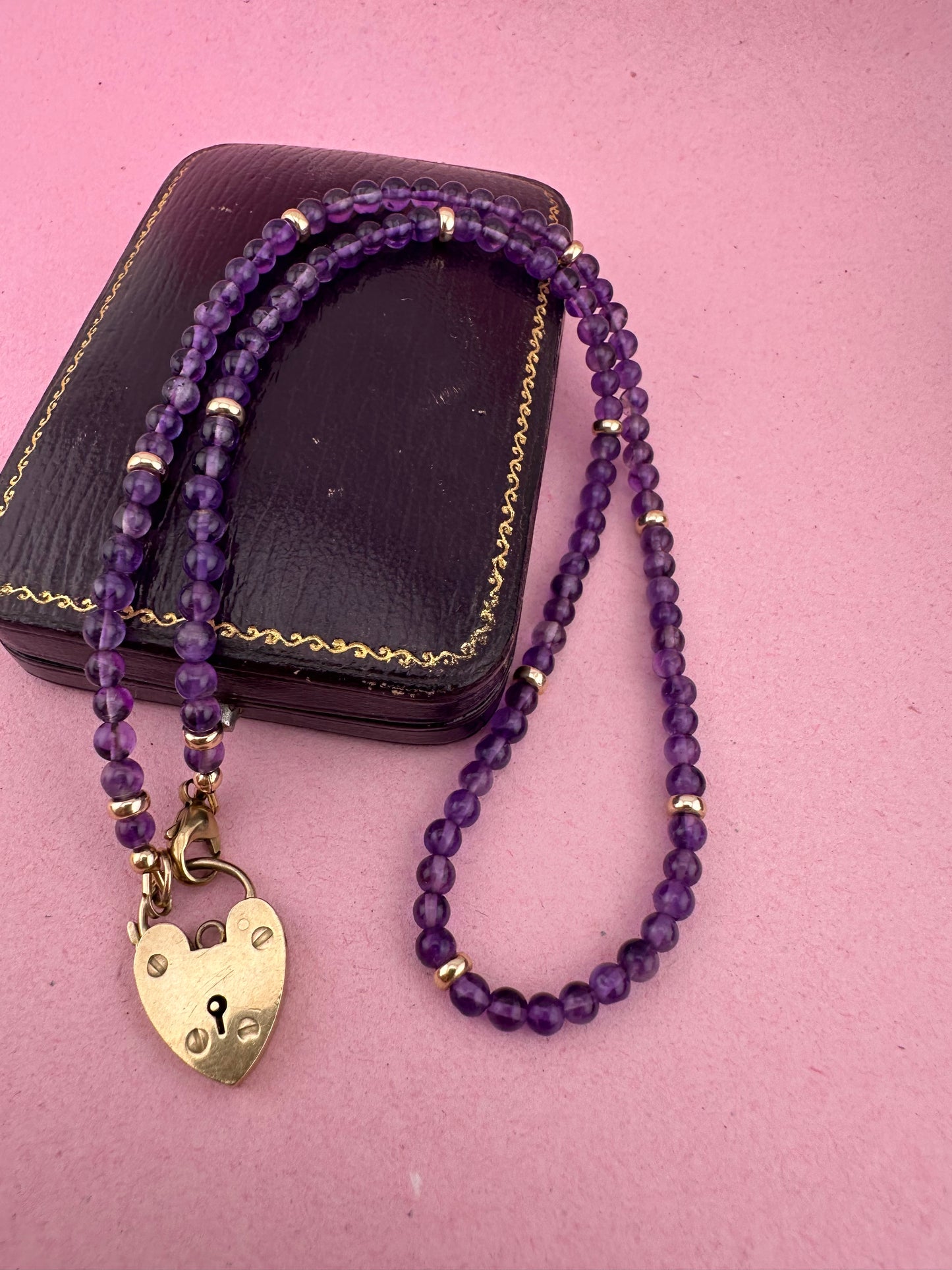 Re-imagined Vintage Amethyst Beads with a Vintage Heart Padlock Clasp