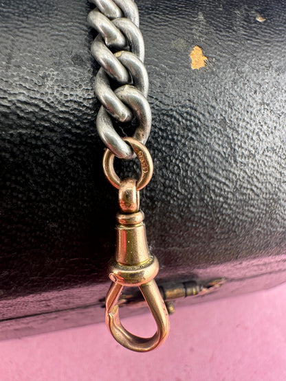 Sterling Silver curb extender with 9ct rose gold dog clip & faceted jump ring
