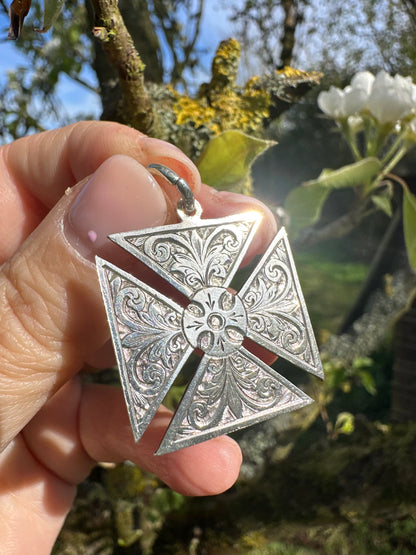 Antique Sterling silver Maltese cross fob