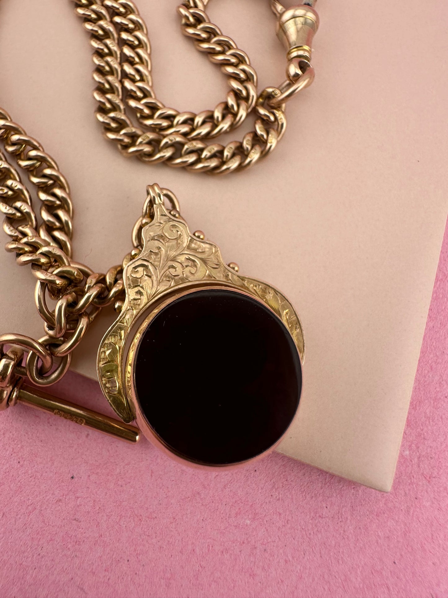Antique 9ct Rose Gold Ungraduated Curb Albert chain
